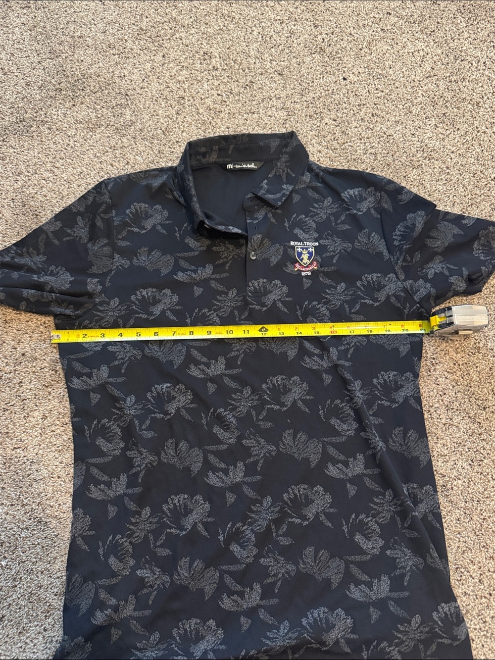 Travis Mathew Black Floral All-over-print Polo size L- Royal Troon Embroidered - Picture 5 of 6